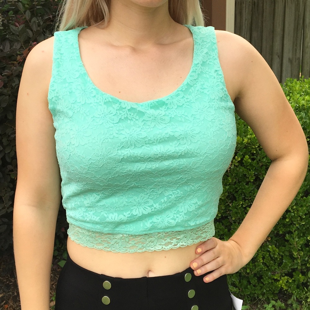 Turquoise Lace Crop Top